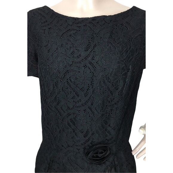 Vintage 40s 50s Lorch of Dallas Black Lace Cocktail Hostess Sheath Dress Medium - Picture 2 of 8